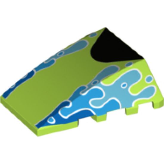 Wedge 4 x 4 No Studs with Splashes of Water on Sides and Center Black Half Circle Pattern
