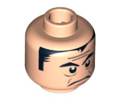 Minifigure, Head Male Black Eyebrows and Hair, Forehead Lines, Frown Pattern - Blocked Open Stud