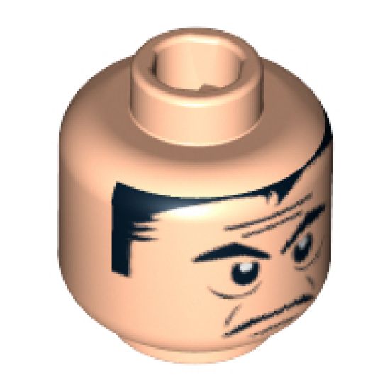 Minifigure, Head Male Black Eyebrows and Hair, Forehead Lines, Frown Pattern - Blocked Open Stud