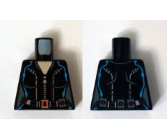 Torso Female Silver Zippered Suit with Belt, Red Buckle and Dark Azure Lines Pattern (Black Widow)