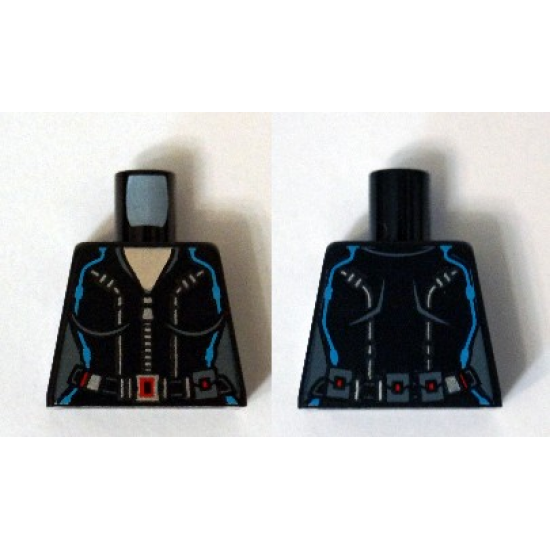 Torso Female Silver Zippered Suit with Belt, Red Buckle and Dark Azure Lines Pattern (Black Widow)