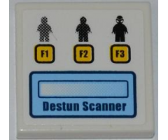 Tile 2 x 2 with 3 Minifigures, 3 Buttons with 'F1', 'F2' and 'F3' and 'DESTUN SCANNER' Pattern (Sticker) - Set 7066