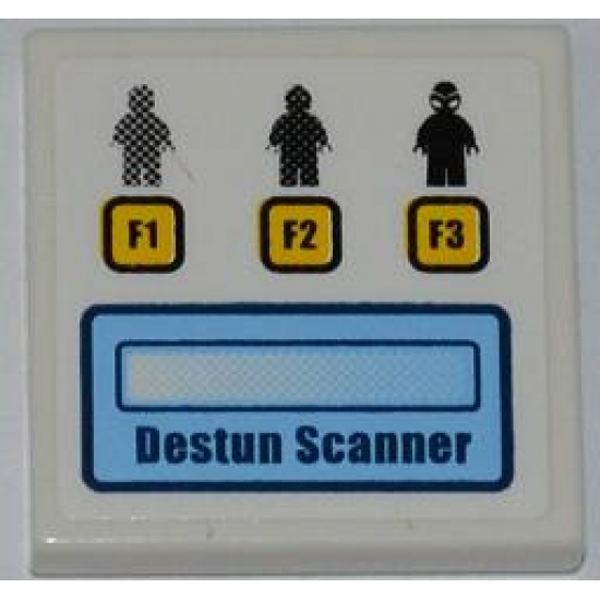 Tile 2 x 2 with 3 Minifigures, 3 Buttons with 'F1', 'F2' and 'F3' and 'DESTUN SCANNER' Pattern (Sticker) - Set 7066
