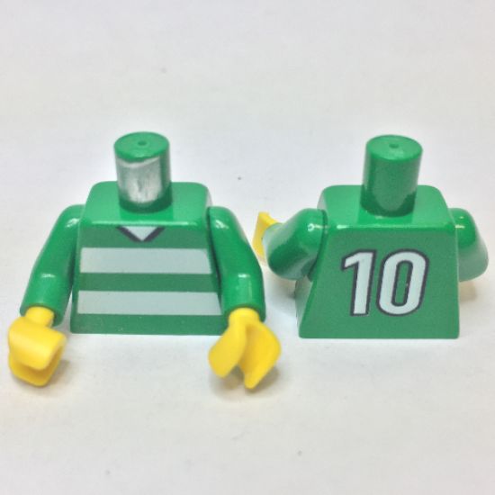 Torso Soccer Horizontal White Stripes and No. 10 Back Pattern / Green Arms / Yellow Hands