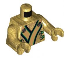 Torso Ninjago Robe with Black, Green and Gold Sash and Lion Head on Back Pattern / Pearl Gold Arms / Pearl Gold Hands