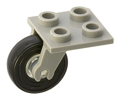 Aircraft Plate, Modified 2 x 2 Thin with Plane Single Wheel Holder and Trans-Clear Wheel with Black Tire (2415 / 3464 / 3139)