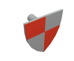 Minifigure, Shield Triangular with Red and Peach Quarters Pattern, Style 1