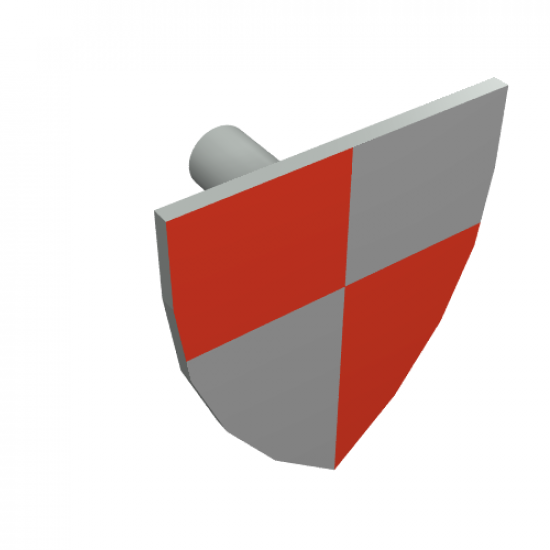 Minifigure, Shield Triangular with Red and Peach Quarters Pattern, Style 1