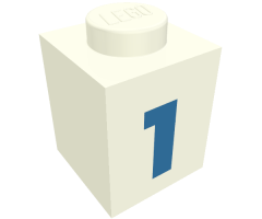 Brick 1 x 1 with Blue '1' Pattern (Bold Font)