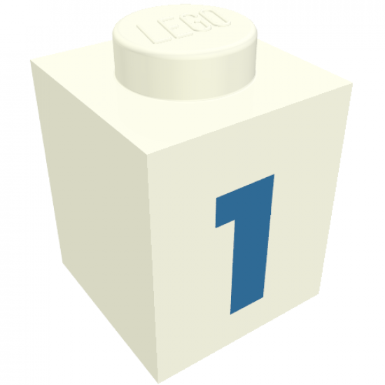 Brick 1 x 1 with Blue '1' Pattern (Bold Font)