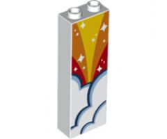 Brick 1 x 2 x 5 with Red, Orange and Yellow Sky, Clouds and White Stars Pattern