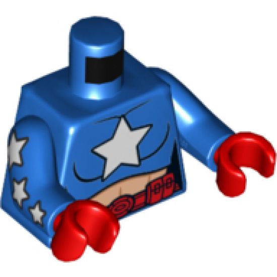 Torso Female White Star, Light Nougat Midriff, Red Belt Pattern / Blue Arms with 3 White Stars Pattern / Red Hands