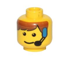 Minifigure, Head Male Brown Bangs and Headset Pattern - Blocked Open Stud