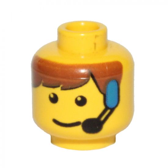 Minifigure, Head Male Brown Bangs and Headset Pattern - Blocked Open Stud