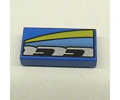 Tile 1 x 2 with Medium Blue, Black, Silver, and Yellow Stripes Pattern Model Left Side