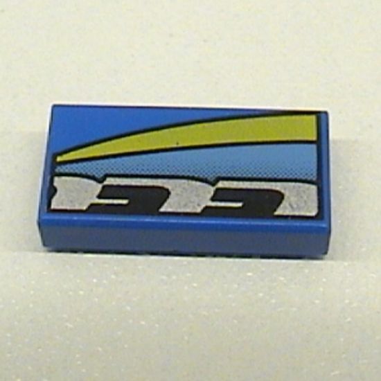 Tile 1 x 2 with Medium Blue, Black, Silver, and Yellow Stripes Pattern Model Left Side