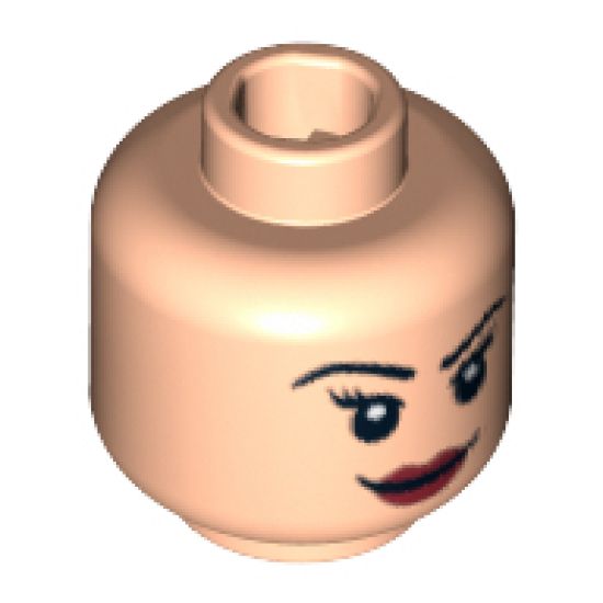 Minifigure, Head Dual Sided Female Eyelashes and Red Lips, Smile / Angry Pattern - Blocked Open Stud