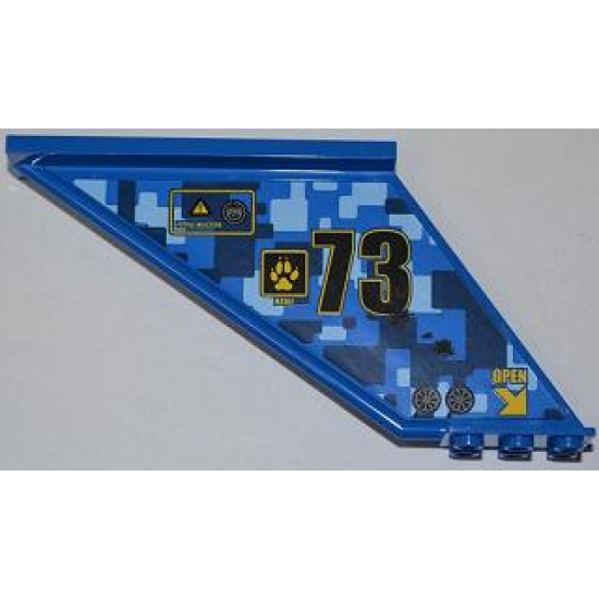 Tail 12 x 2 x 5 with Filler Cap, Black Number 73, and Yellow 'OPEN' and Arrow Pattern Model Right (Sticker) - Set 7067