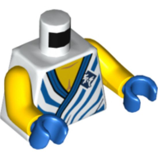 Torso Tunic, Yellow Chest, Blue Hem, Stripes and Ninjago Logogram 'VS' in Dark Blue Diamond Pattern / Yellow Arms / Blue Hands