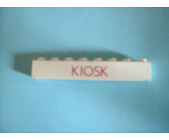 Brick 1 x 8 without Bottom Tubes with Cross Side Supports with Red 'KIOSK' Thin (Letters Close) Pattern