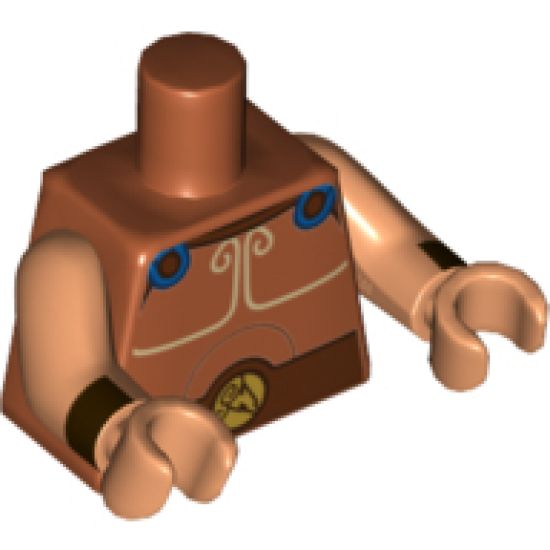 Torso Greek Armor, Blue Clasps, White Trim and Reddish Brown Belt Pattern / Nougat Arms with Dark Brown Cuff Pattern / Nougat Hands