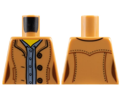 Torso, Female Jacket with 3 Reddish Brown Buttons, Sand Blue Shirt Pattern