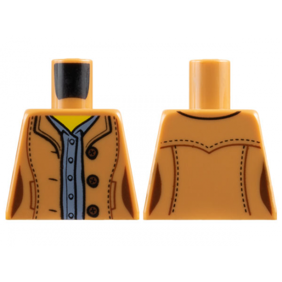 Torso, Female Jacket with 3 Reddish Brown Buttons, Sand Blue Shirt Pattern