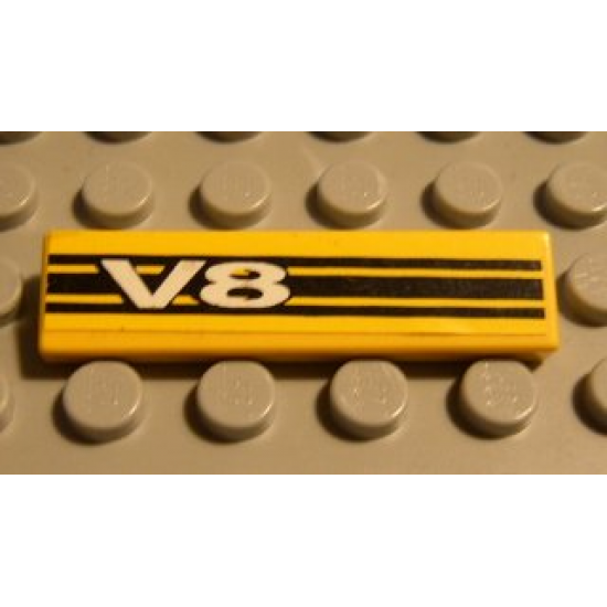 Tile 1 x 4 with 'V8' and Black Stripes Pattern (Sticker) - Set 8880