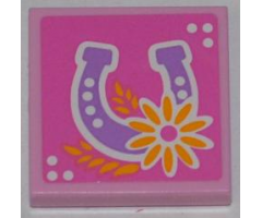 Tile 2 x 2 with Horseshoe and Flower Pattern (Sticker) - Set 3189