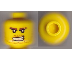 Minifigure, Head Beard Stubble, Brown Eyebrows, Bared Teeth, White Pupils Pattern - Hollow Stud