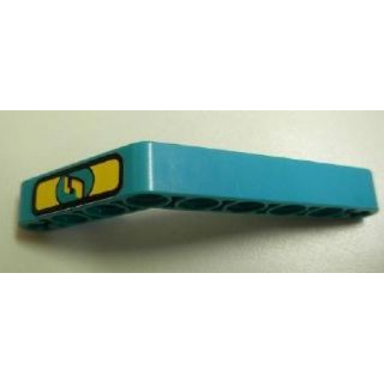 Technic, Liftarm 1 x 9 Bent (6 - 4) Thick with Yellow '5' on Dark Turquoise and Yellow Background Pattern (Sticker) - Set 8245