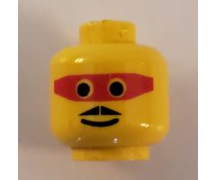 Minifigure, Head Male Mask Red with Eye Holes and Moustache Pattern - Blocked Open Stud
