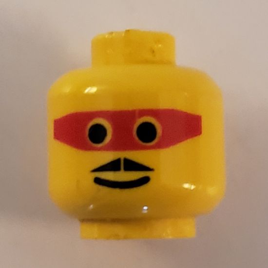 Minifigure, Head Male Mask Red with Eye Holes and Moustache Pattern - Blocked Open Stud