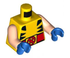 Torso Shirt with Black Marks on Sides and Red Belt with X-Men Logo Buckle Pattern (Wolverine) / Light Nougat Arms / Blue Hands