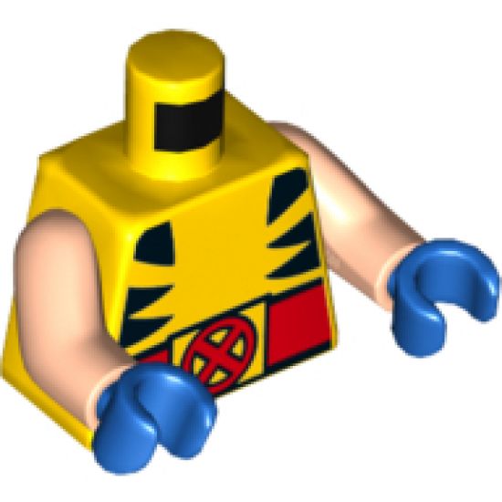 Torso Shirt with Black Marks on Sides and Red Belt with X-Men Logo Buckle Pattern (Wolverine) / Light Nougat Arms / Blue Hands