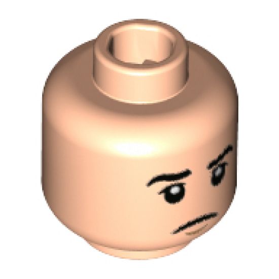 Minifigure, Head Dual Sided Black Eyebrows, Neutral Expression / Angry with Silver and White Eyes Pattern - Hollow Stud