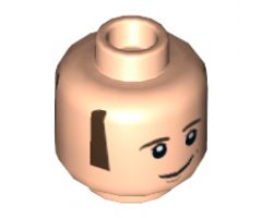 Minifigure, Head Dual Sided Dark Brown Sideburns and Eyebrows, White Pupils with Lopsided / Open Smile Pattern (Howard Wolowitz) - Hollow Stud