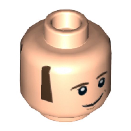 Minifigure, Head Dual Sided Dark Brown Sideburns and Eyebrows, White Pupils with Lopsided / Open Smile Pattern (Howard Wolowitz) - Hollow Stud