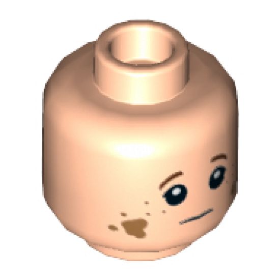 Minifigure, Head Dual Sided Child Freckles, White Pupils, Dirt Stains, Reddish Brown Eyebrows Pattern