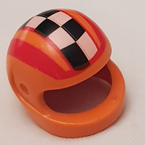 Minifigure, Headgear Helmet Motorcycle (Standard) with Checkered Stripe and Red Stripes Pattern