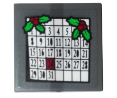 Tile, Modified 2 x 2 Inverted with December Calendar and 2 Holly Sprigs Pattern (Sticker) - Set 10263