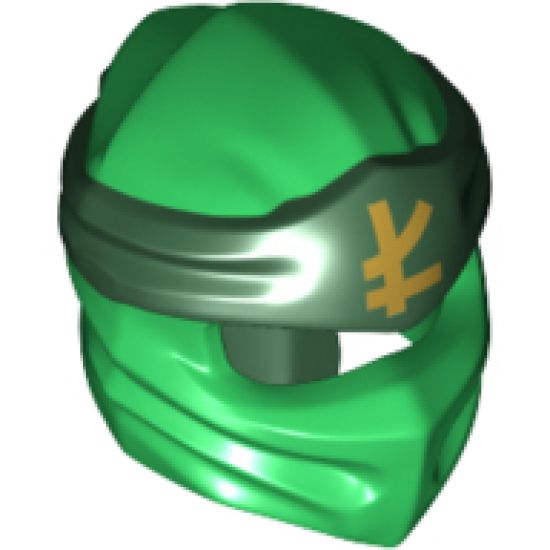 Minifigure, Headgear Ninjago Wrap Type 4 with Dark Green Headband and Gold Ninjago Logogram 'L' Pattern