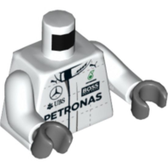 Torso Race Suit with Boss, Mercedes-Benz, Petronas, Puma and UBS Logos, Front and Back Pattern / White Arms / Dark Bluish Gray Hands