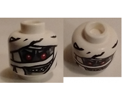 Minifigure, Head Alien with Red Eyes and Glow In Dark Mummy Wrapping Pattern - Hollow Stud