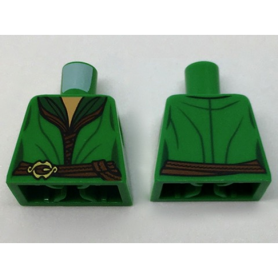 Torso LotR Elven Robe over Dark Green Female Shirt, Gold Buckle Pattern