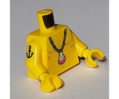 Torso Bare Chest Outline, Medium Nougat Scars and Bright Green Necklace with Shell Pattern / Yellow Arm Left / Yellow Arm Right with Anchor Tattoo Pattern / Yellow Hands