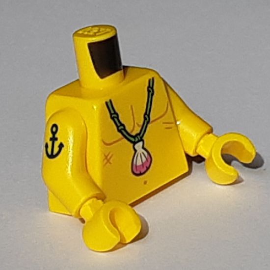 Torso Bare Chest Outline, Medium Nougat Scars and Bright Green Necklace with Shell Pattern / Yellow Arm Left / Yellow Arm Right with Anchor Tattoo Pattern / Yellow Hands