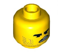 Minifigure, Head Dual Sided Black Eyebrows, Stubble, Angry / Confused Pattern (Rex Dangervest) - Hollow Stud