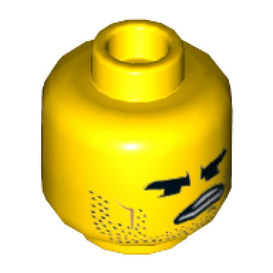 Minifigure, Head Dual Sided Black Eyebrows, Stubble, Angry / Confused Pattern (Rex Dangervest) - Hollow Stud