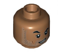 Minifigure, Head Dual Sided Black Eyebrows and Stubble, Raised Right Eyebrow / Open Mouth Smile Pattern - Hollow Stud